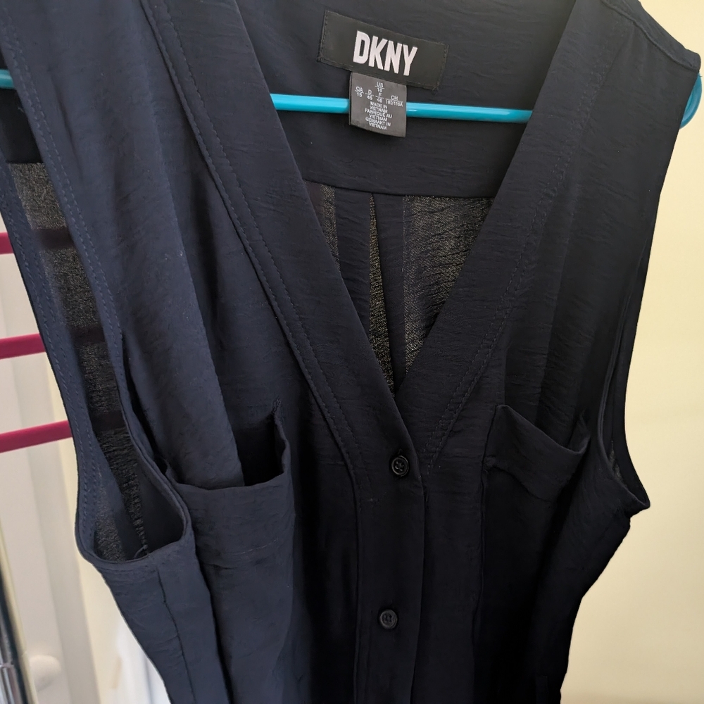 DKNY Black V-Neck Sleeveless Dress